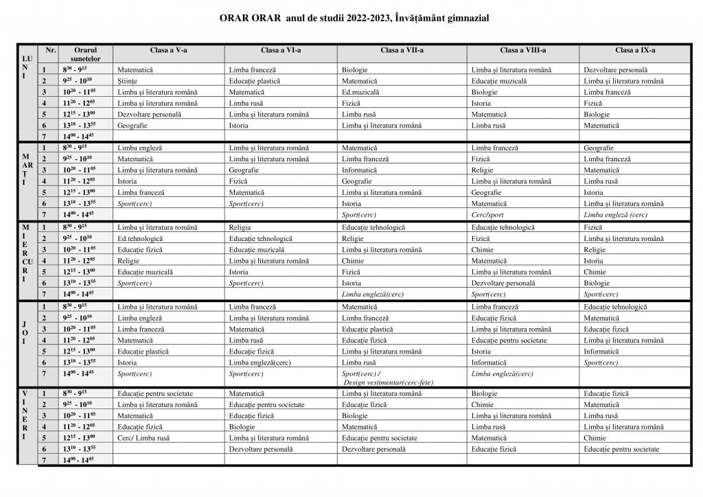 orar 5-9-1